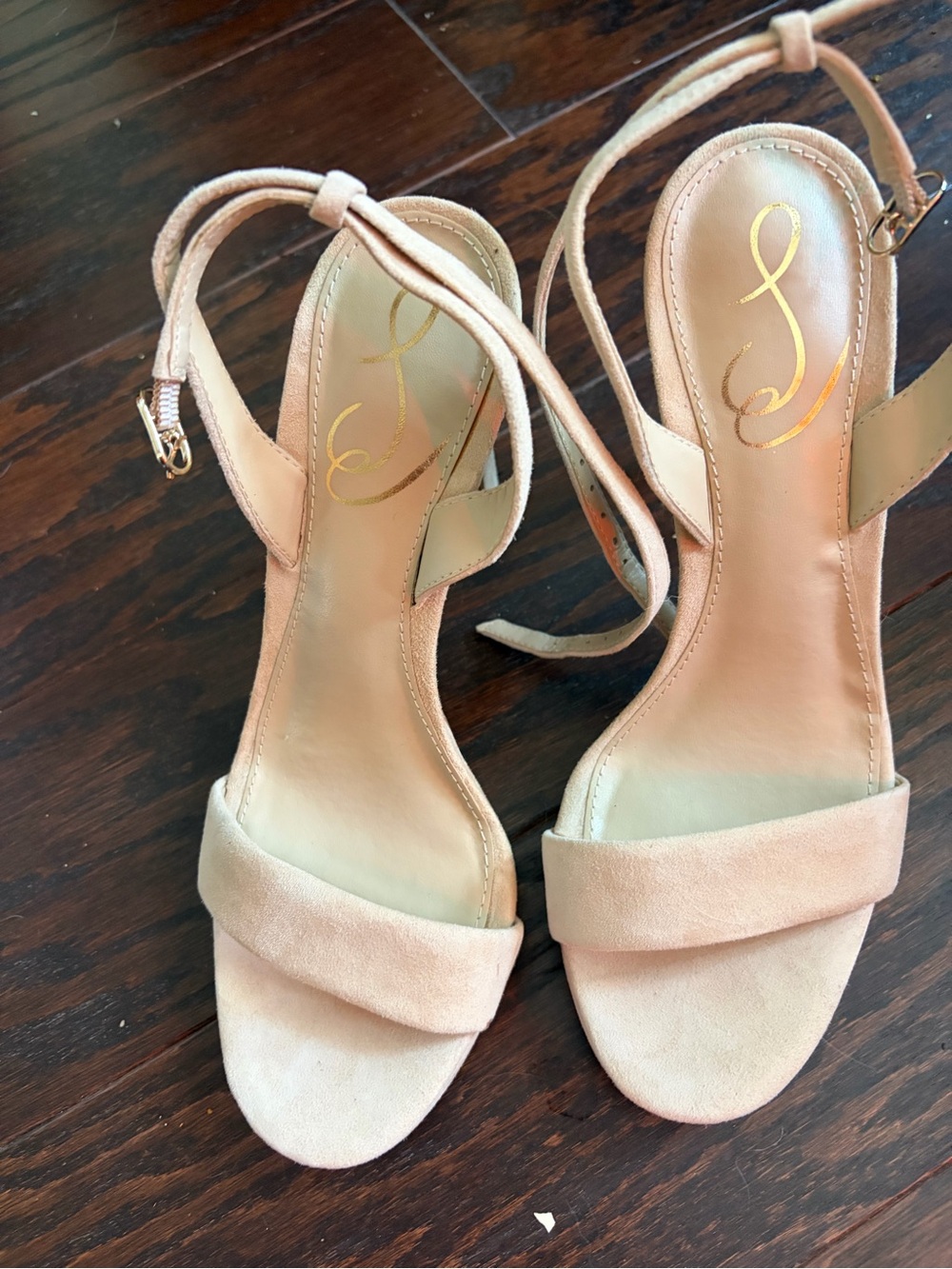 Sam Edelman Beige Suede Ankle-Tie Heels